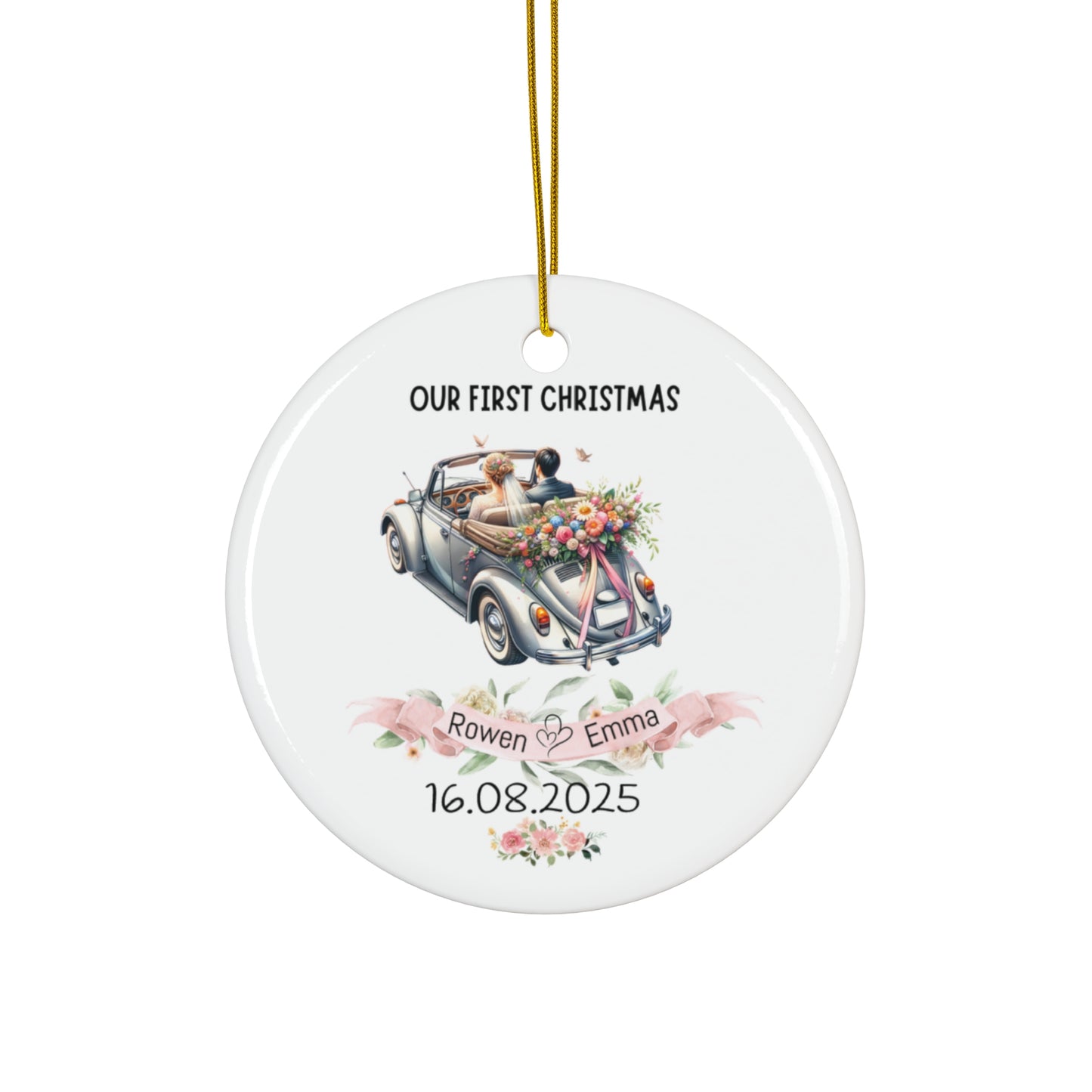 Personalized Wedding Ornament, Memory Keepsake, First Christmas Decoration, Custom Couple Gift, Floral Xmas Ornaments, Special [...]