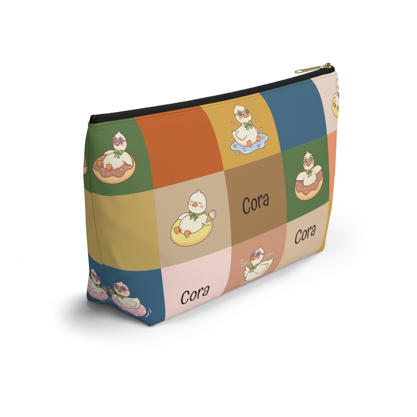 Personalized Duck Pattern Accessory Pouch — Custom Name Cosmetic Bag
