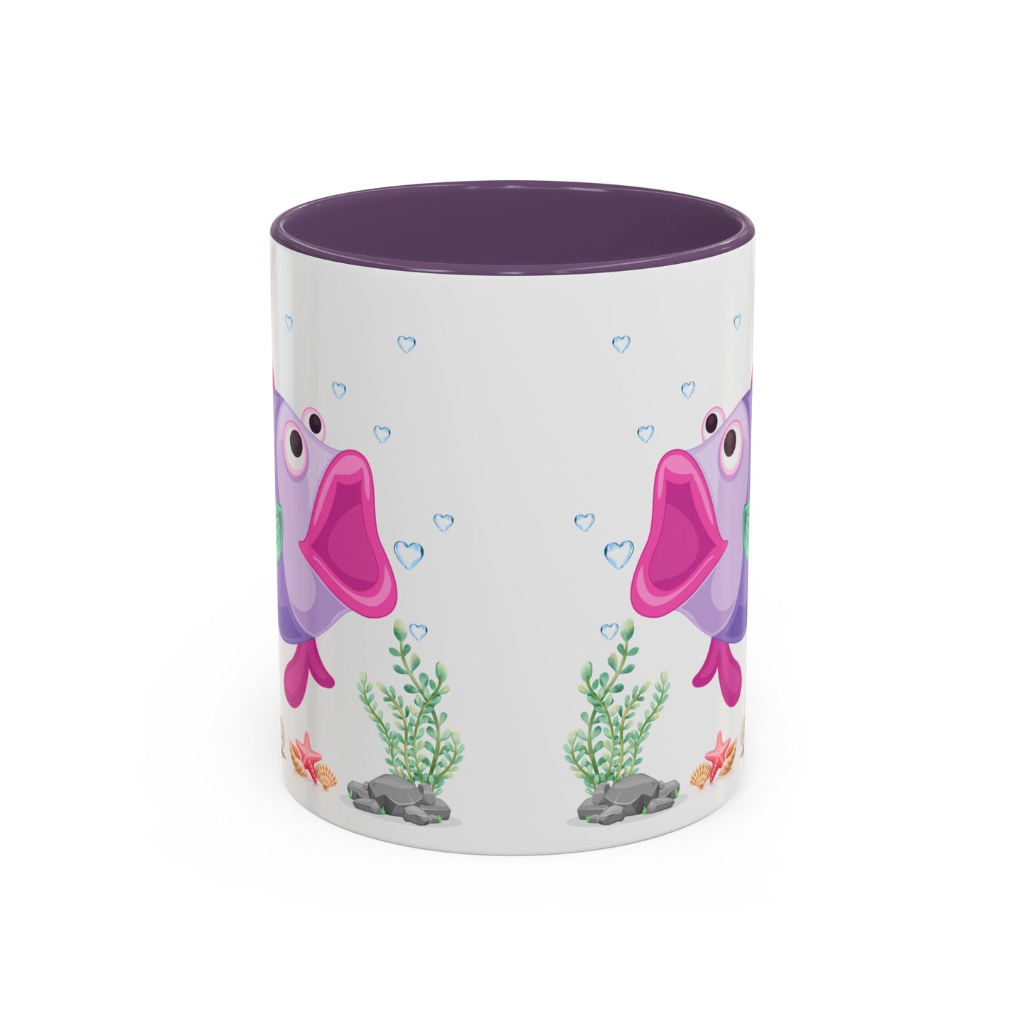 Fish with open mouth bubbles and underwater flora. Coffee Mug