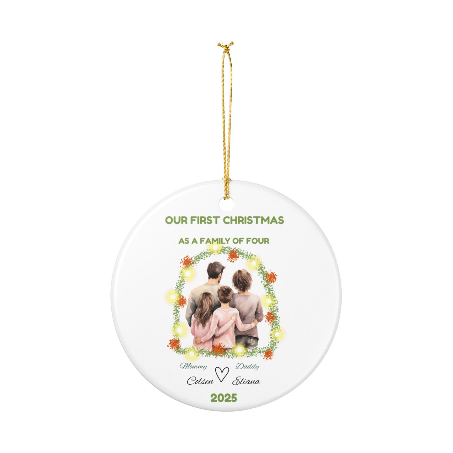 Personalized Family Ornament, First Christmas Decoration, Custom Holiday Keepsake, Personalized Gift, Family of Four Ornament