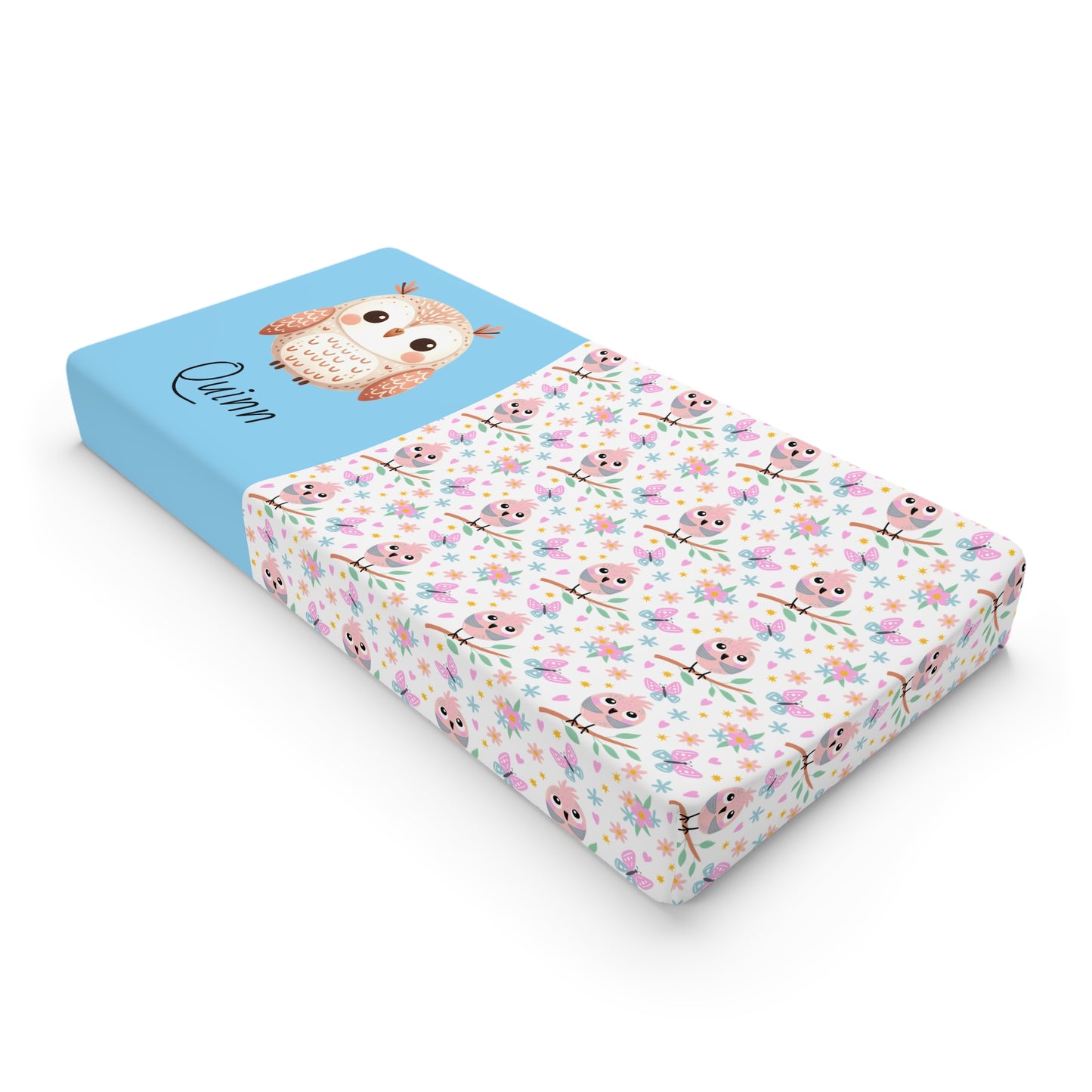 Personalized Owl Baby Changing Pad Cover — Cute Floral Nursery Accent