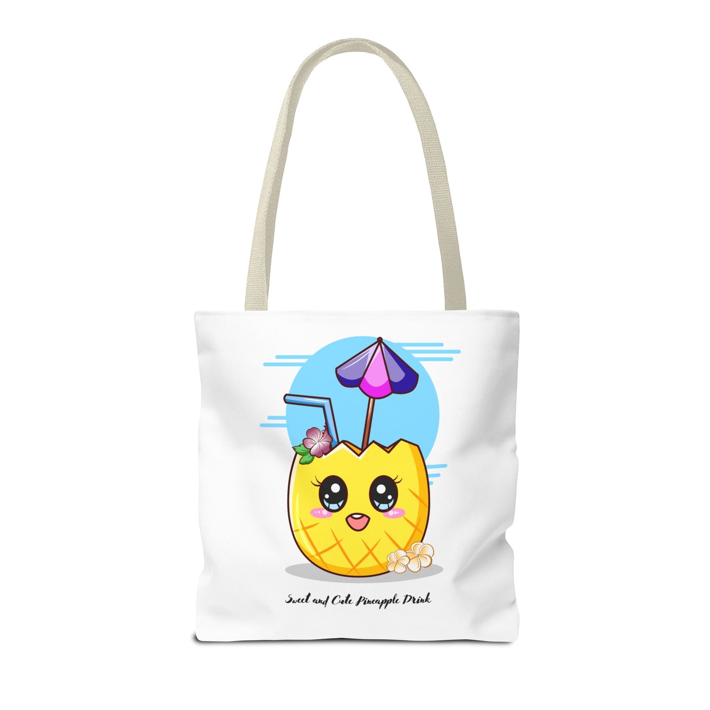 Pineapple Picnic Tote Bag — Cute Kawaii Tropical Drink Design