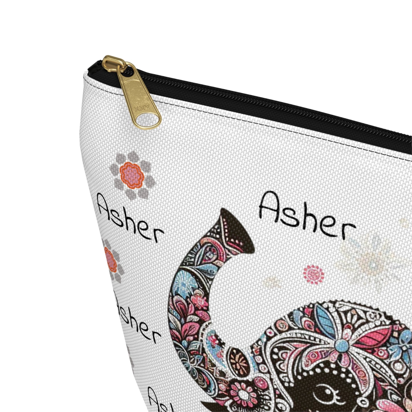 Personalized Elephant Accessory Pouch — Floral T-Bottom Makeup Bag