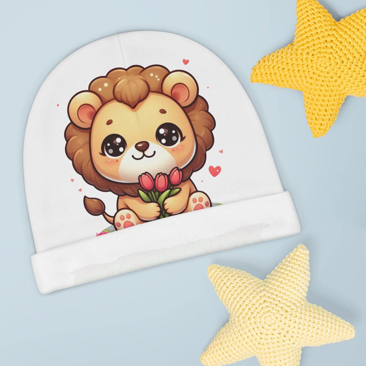 Cute Lion Baby Beanie — Floral Tulip Nursery Hat for Newborns