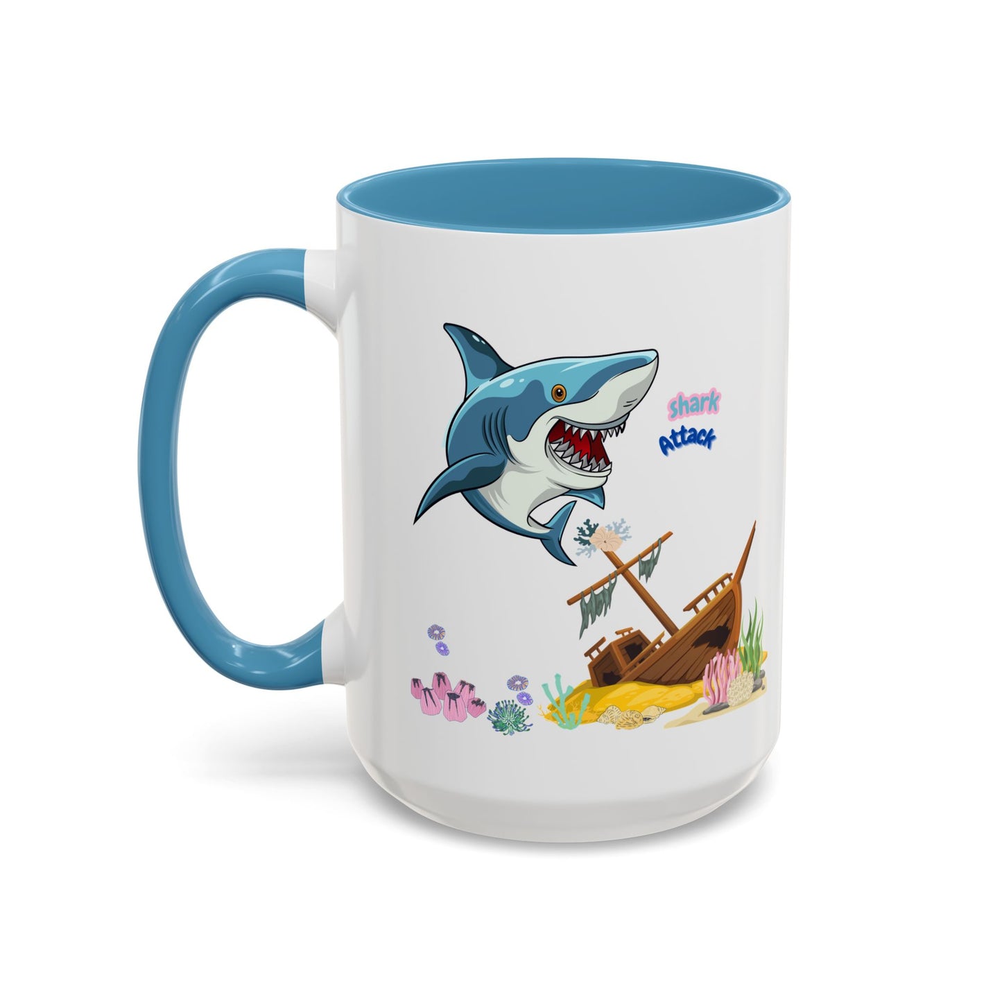 Shark ship colorful coral reef Coffee Mug