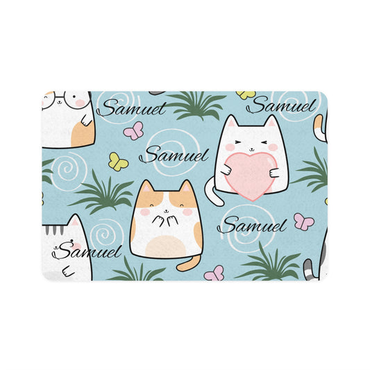 Personalized Cat Pet Food Mat (12x18) — Cute Kawaii Cats with Name