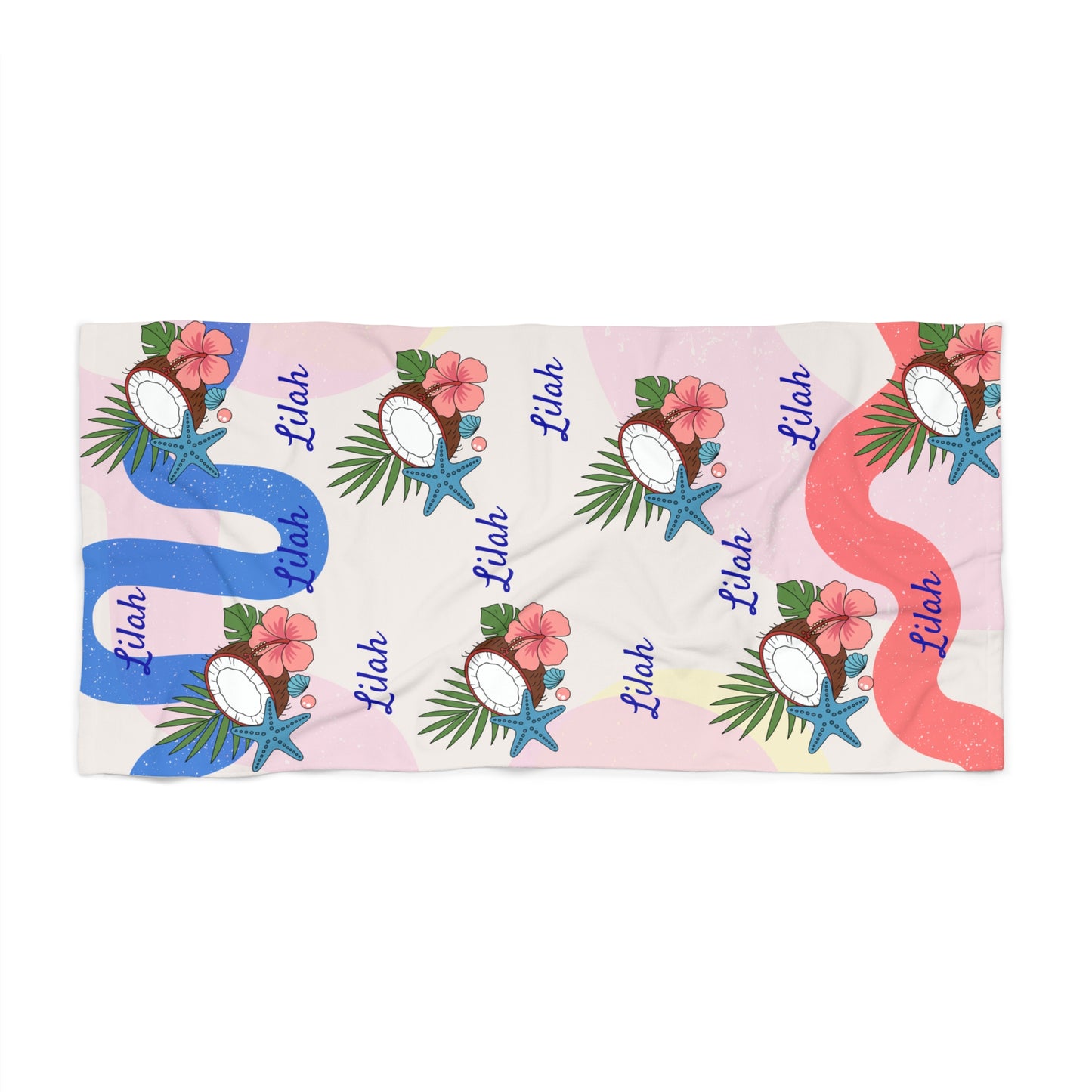 Tropical Coconut Beach Towel — Personalized “Lilah” Floral Surf Design