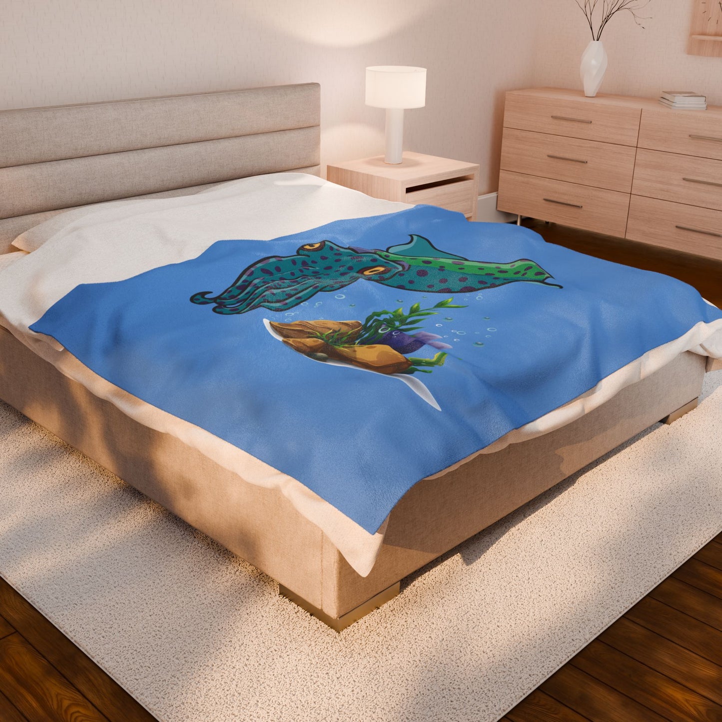 Cute with marine habitat coral and bubbles Velveteen Plush Blanket