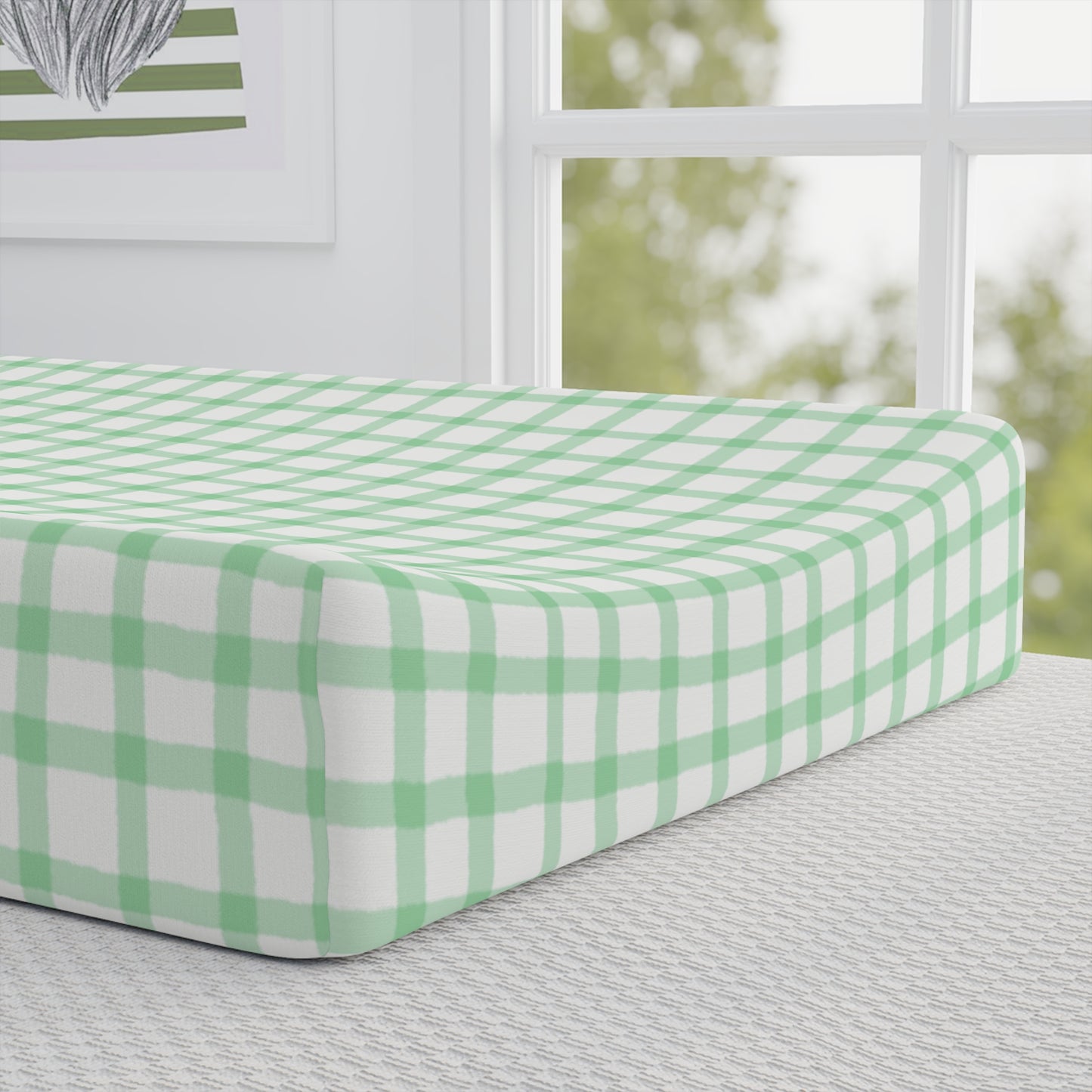 Personalized Lion Baby Changing Pad Cover – Green Gingham Nursery Accent