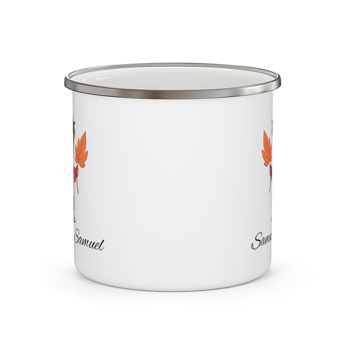 Personalized Fall Enamel Camping Mug with Leaf Design