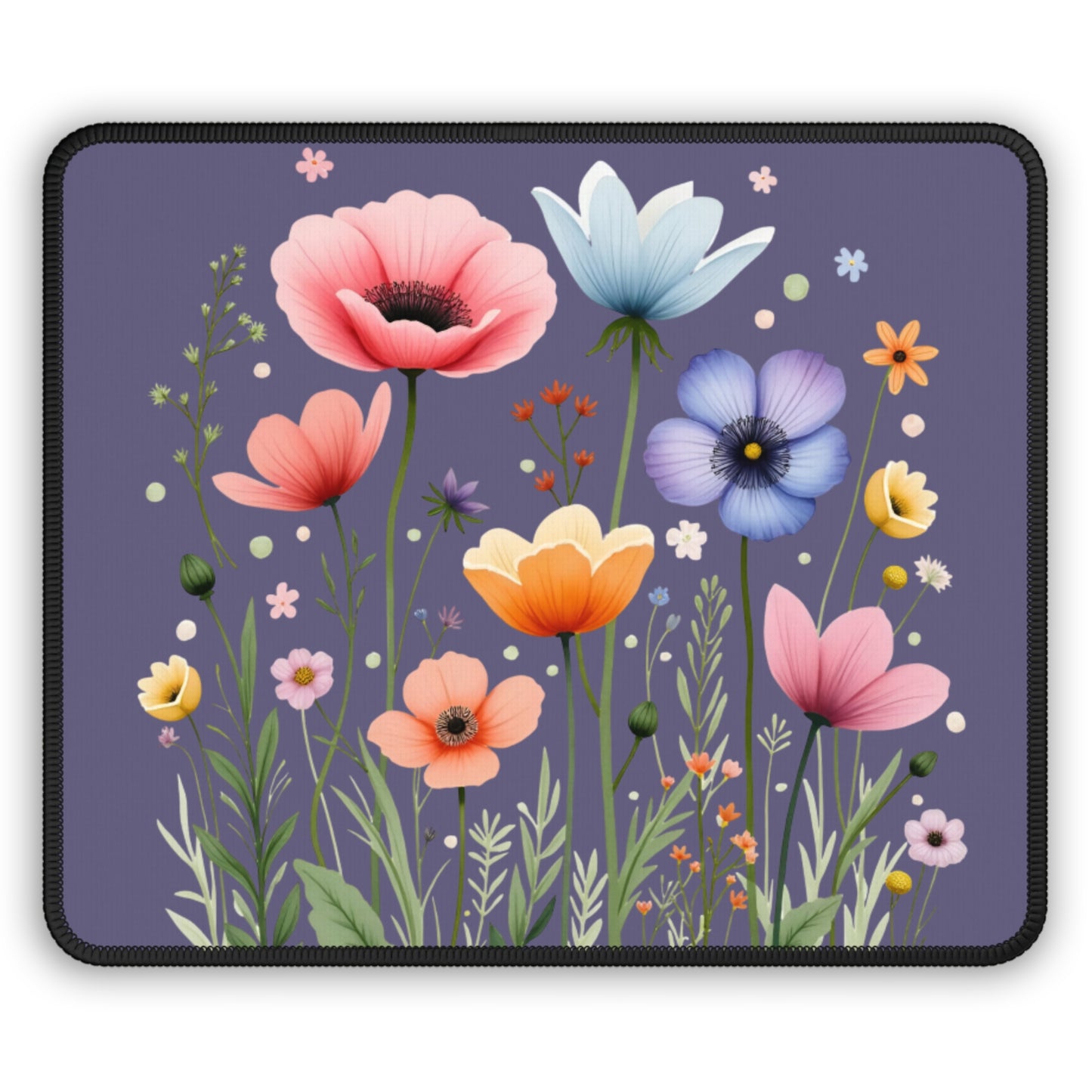 Floral Meadow Gaming Mouse Pad — Purple Wildflower Desk Mat