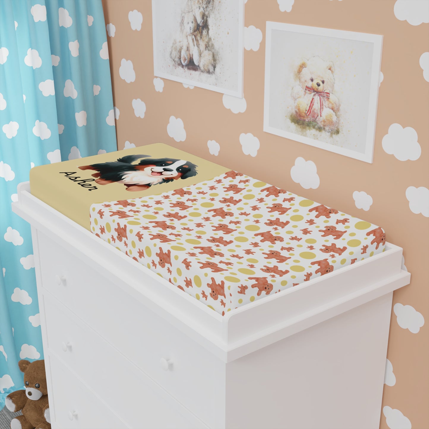 Baby Changing Pad Cover — Personalized Woodland Puppy Pattern with Name