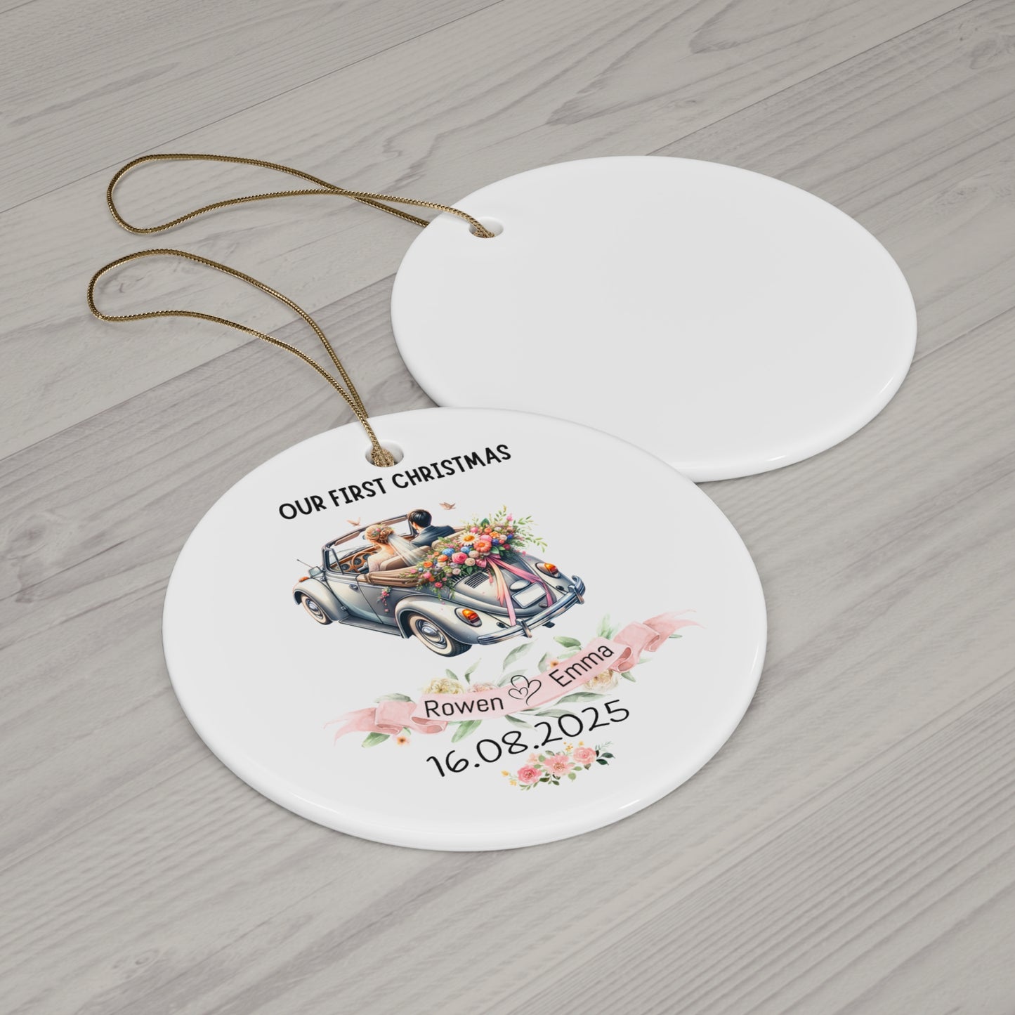 Personalized Wedding Ornament, Memory Keepsake, First Christmas Decoration, Custom Couple Gift, Floral Xmas Ornaments, Special [...]