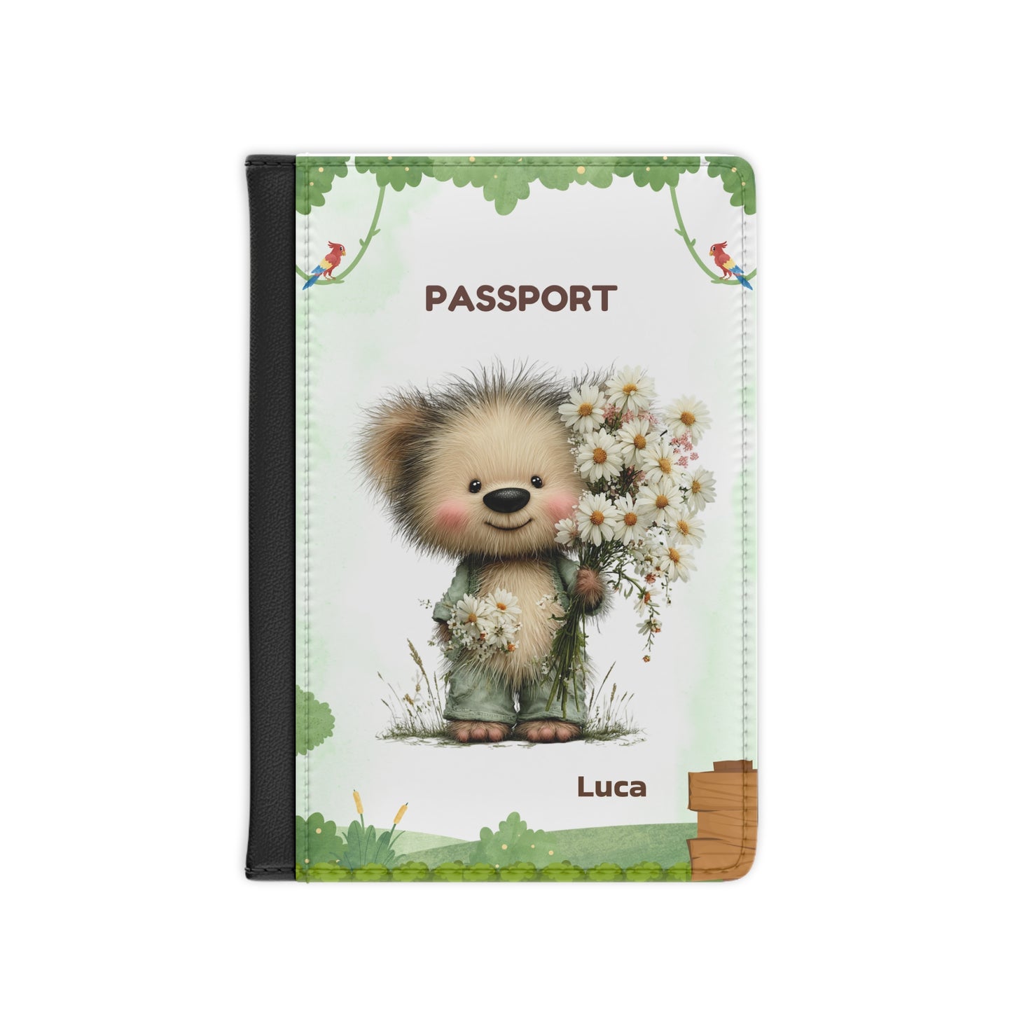 Cute Bear Bouquet Passport Cover — Personalized Kids Travel Passport Holder (Name Option)