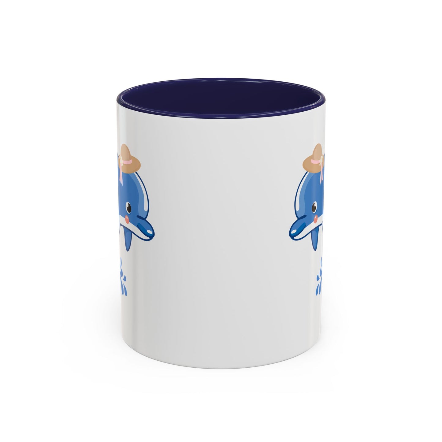 Dolphin wearing a straw hat with stylized water splashes Coffee Mug