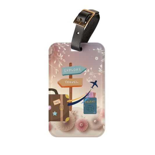 Travel Luggage Tag — 'Explore Travel' Suitcase & Passport Design