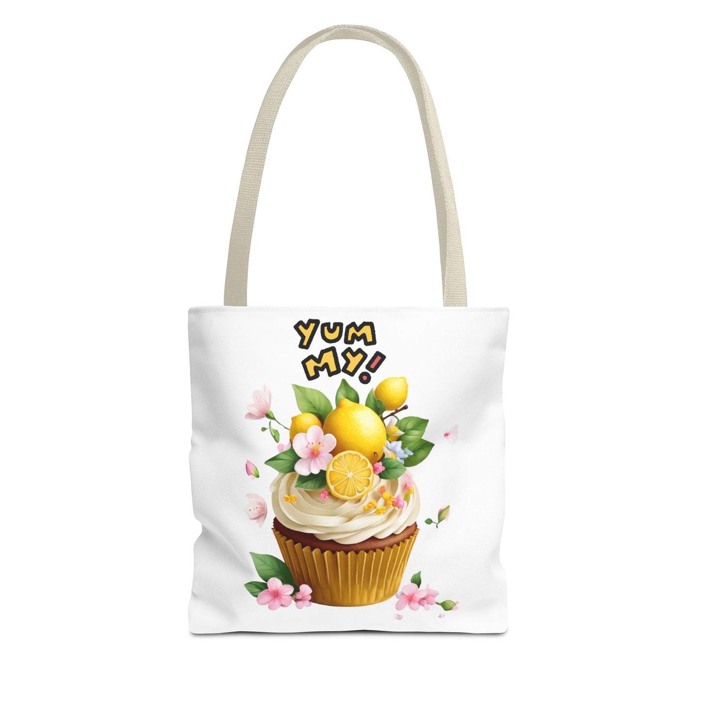 Lemon Cupcake Tote Bag — "Yum My!" Cute Dessert Floral Market Tote