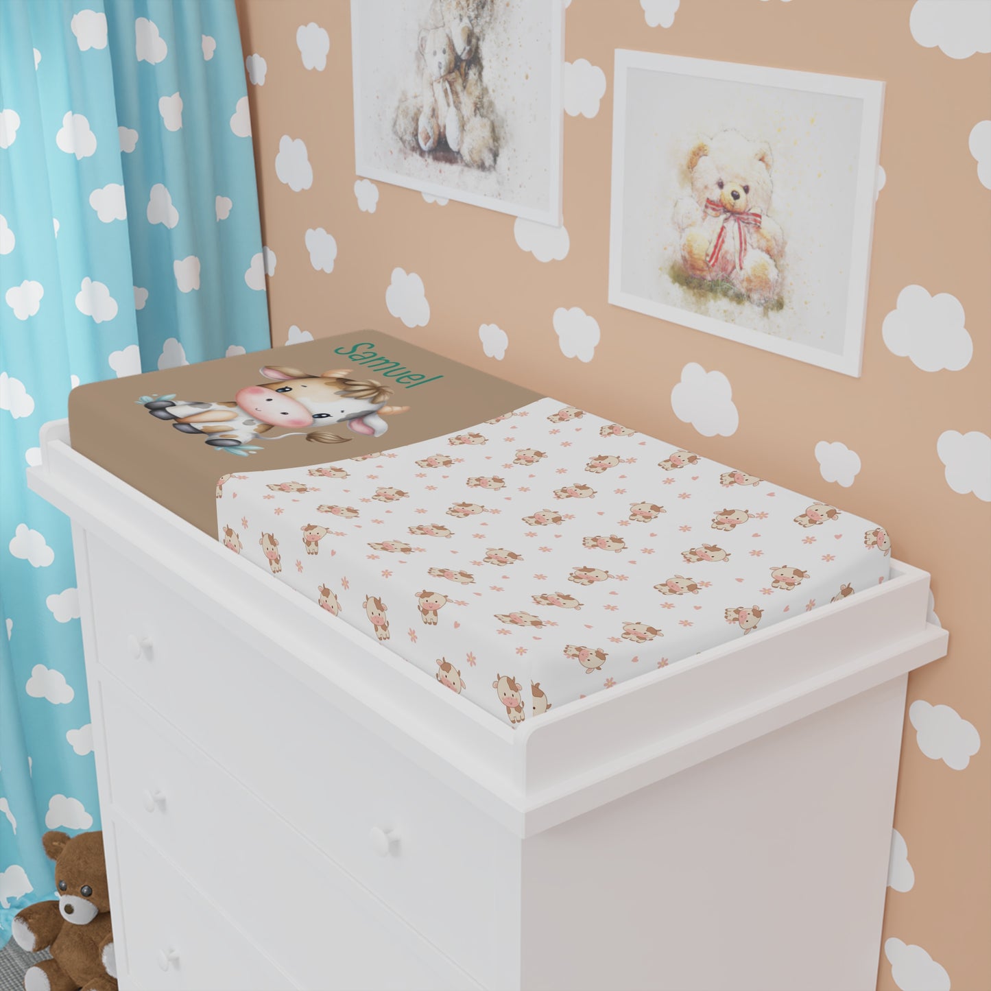 Cow Baby Changing Pad Cover — Personalized Floral Nursery Changing Pad Protector
