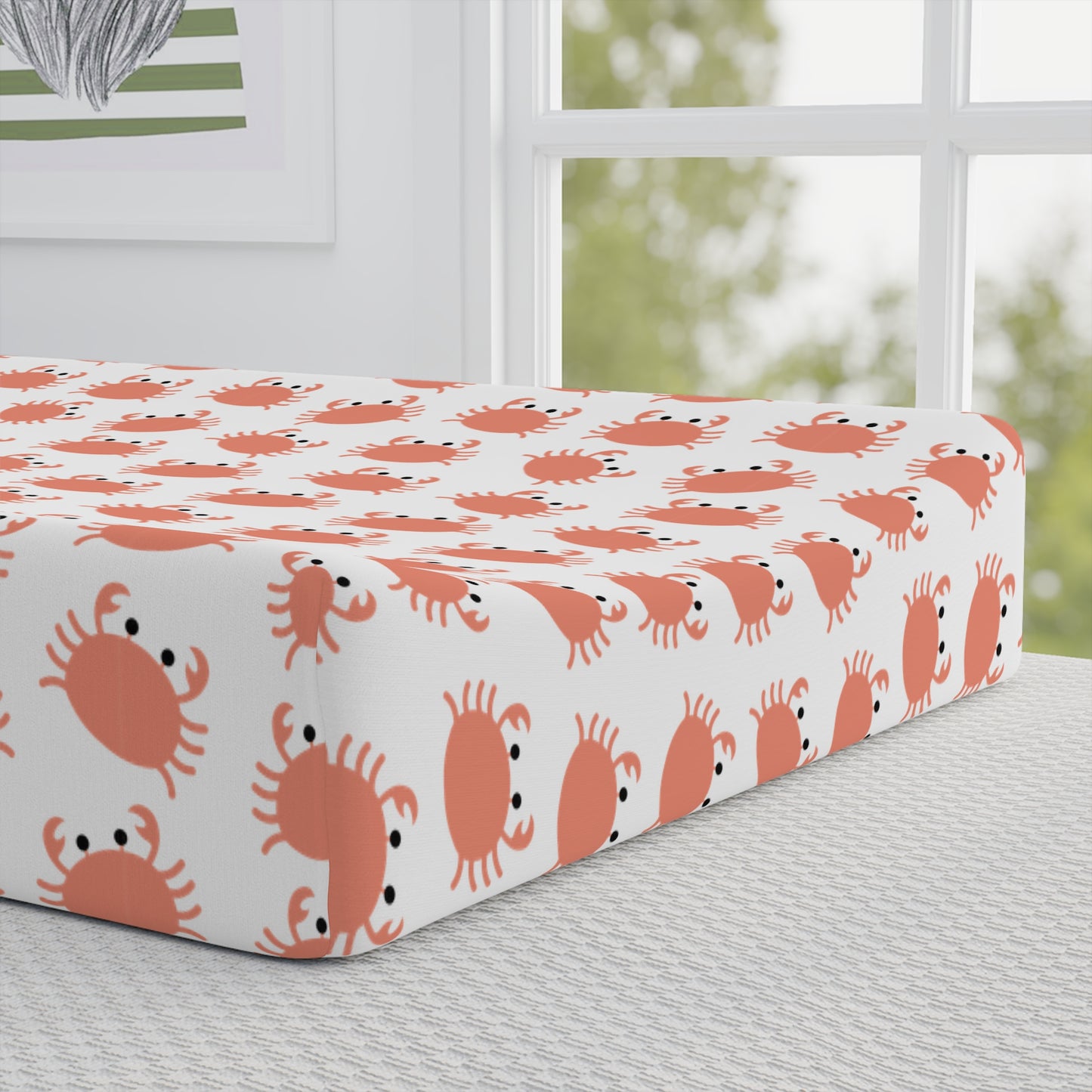 Crab Pattern Baby Changing Pad Cover — Personalized Coral Nursery Accent
