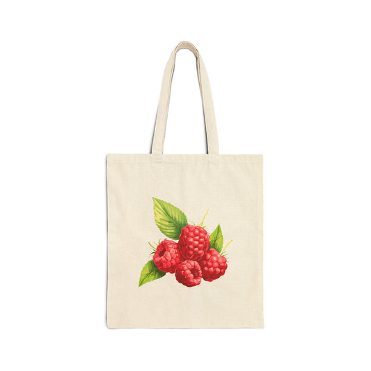 Raspberry Bouquet Tote Bag — Vintage Fruit Canvas Market Tote
