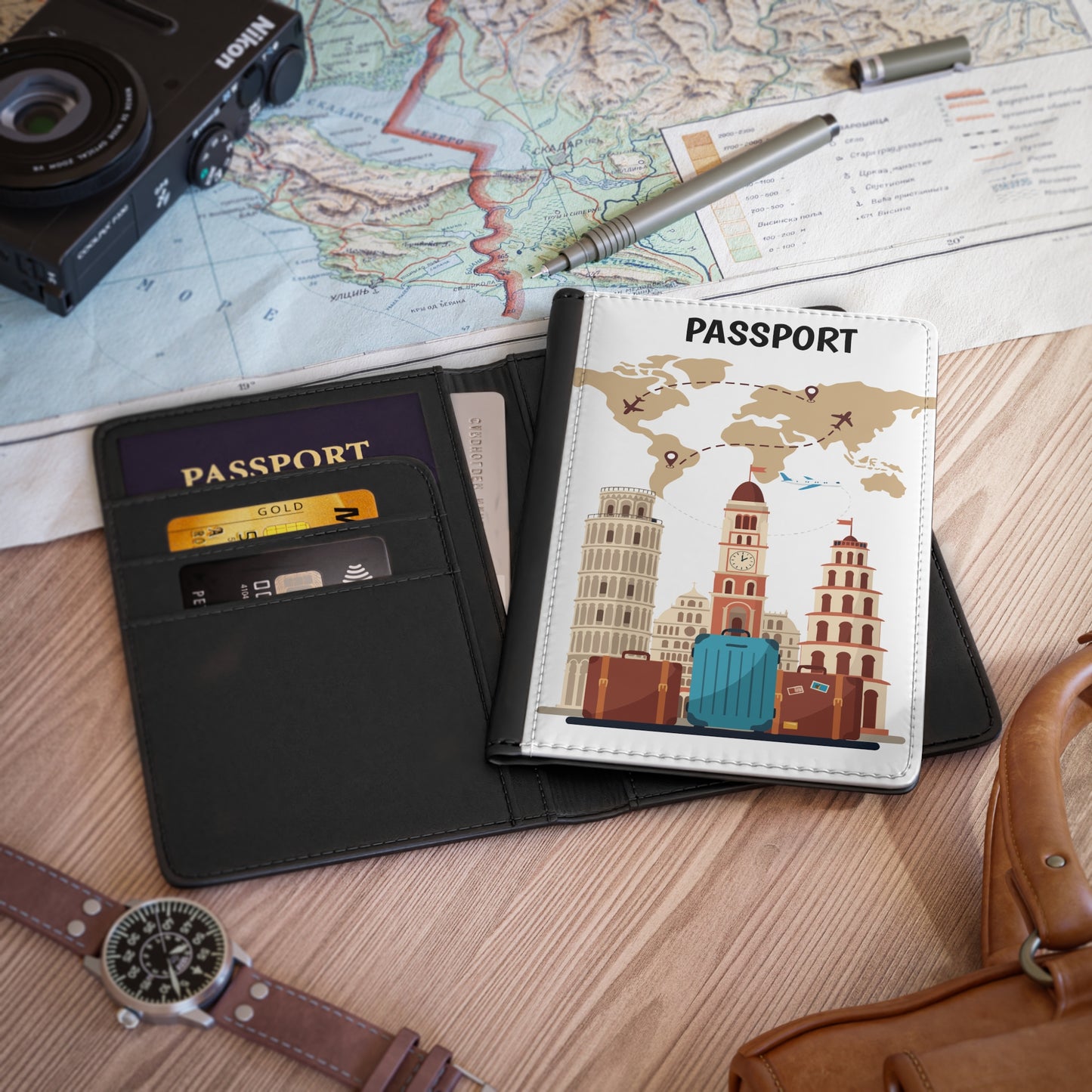 Travel Passport Cover – World Map & Landmarks Luggage Design