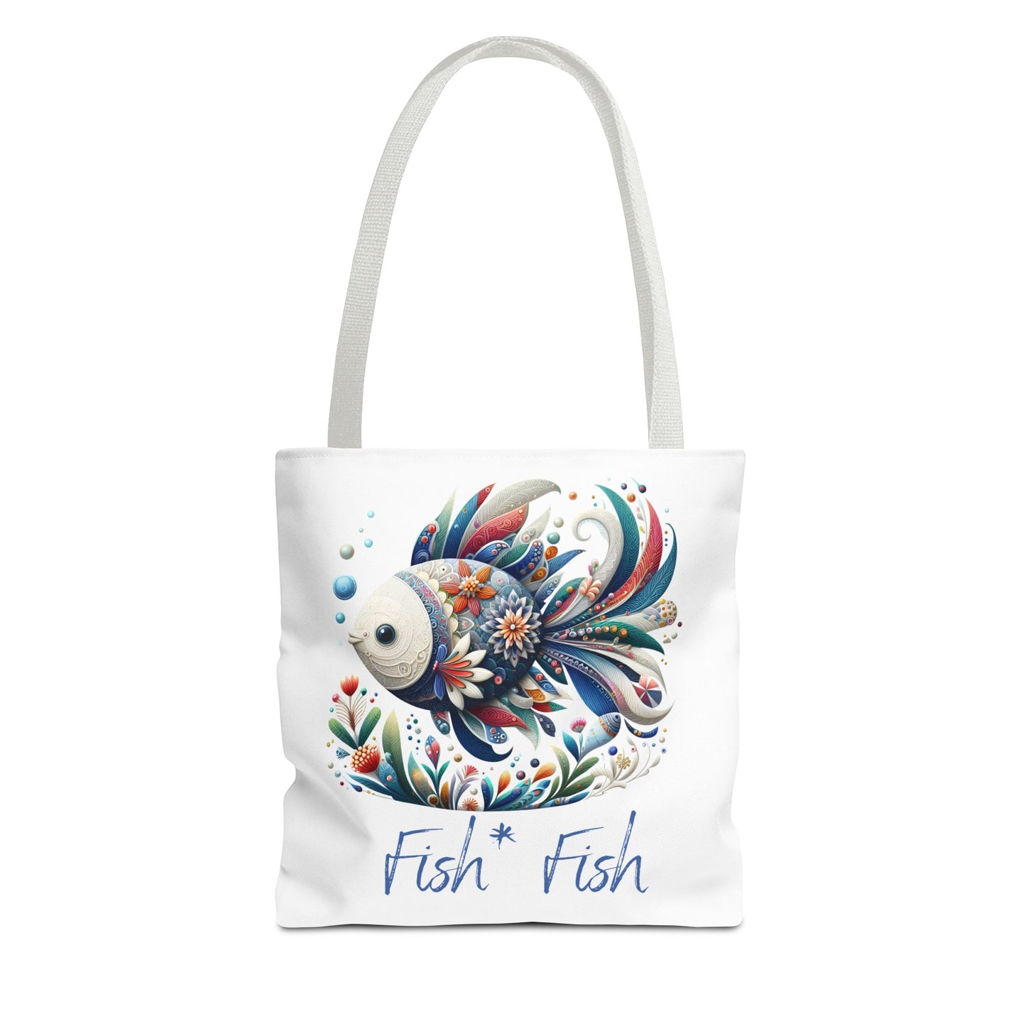 Floral Fish Tote Bag — Colorful Whimsical "Fish Fish" Canvas Tote