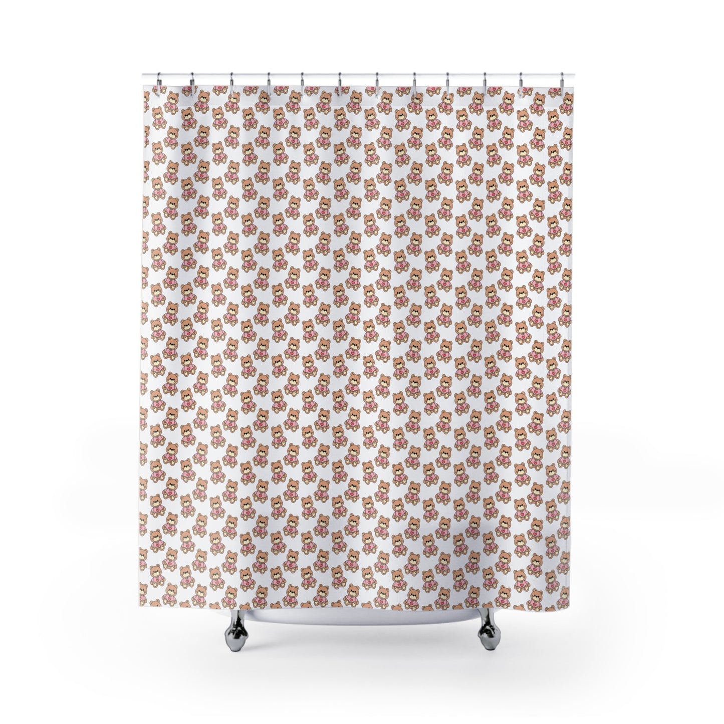 Cute Pink Teddy Bear Pattern Shower Curtain — Playful Nursery Bathroom Décor