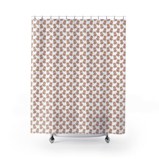 Cute Pink Teddy Bear Pattern Shower Curtain — Playful Nursery Bathroom Décor