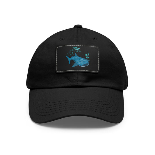 Whale Shark school of fish and buddles Dad Hat with Leather Patch (Rectangle)
