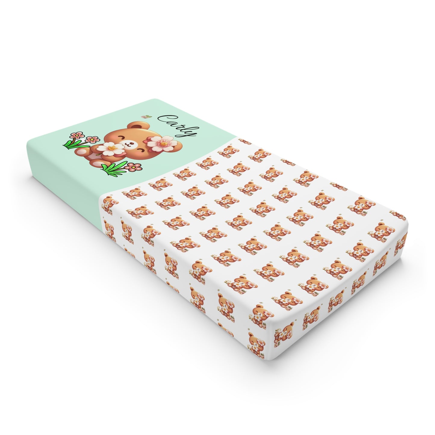 Changing Pad Cover - Cute Teddy Bear Floral Nursery (Custom Name Option)