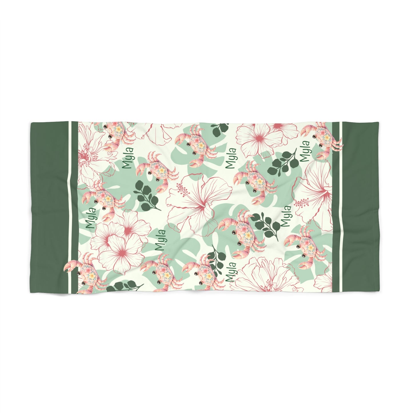 Floral Manta Ray Beach Towel — Tropical Hibiscus Pattern