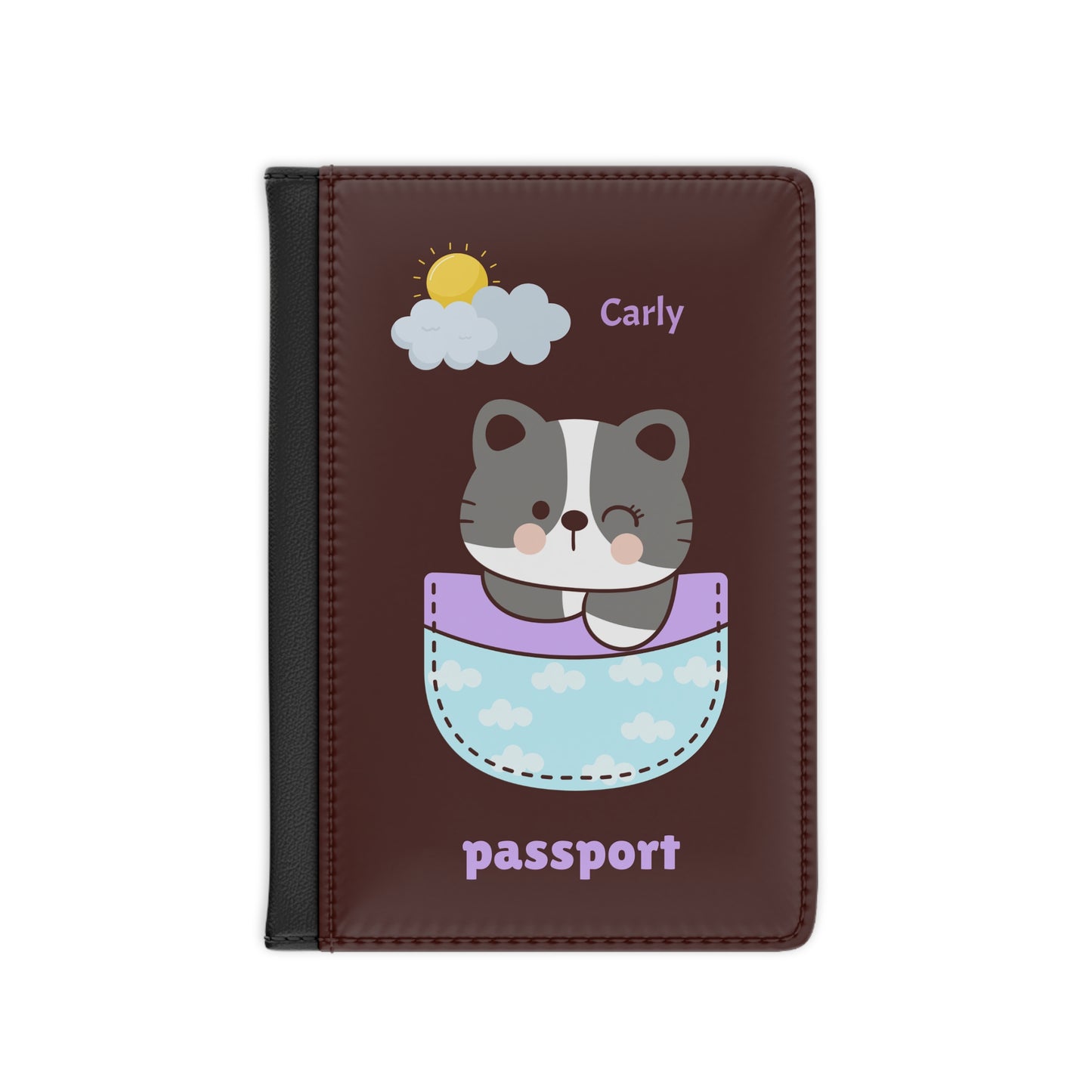 Cute Cat Passport Cover — Personalized "Carly" Travel Passport Holder