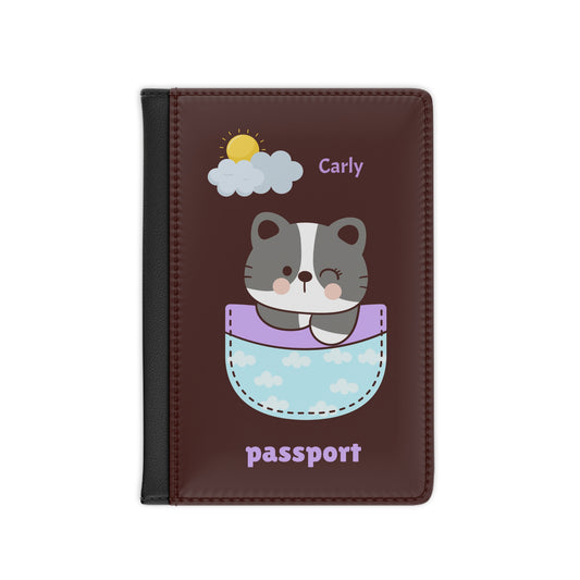 Cute Cat Passport Cover — Personalized "Carly" Travel Passport Holder
