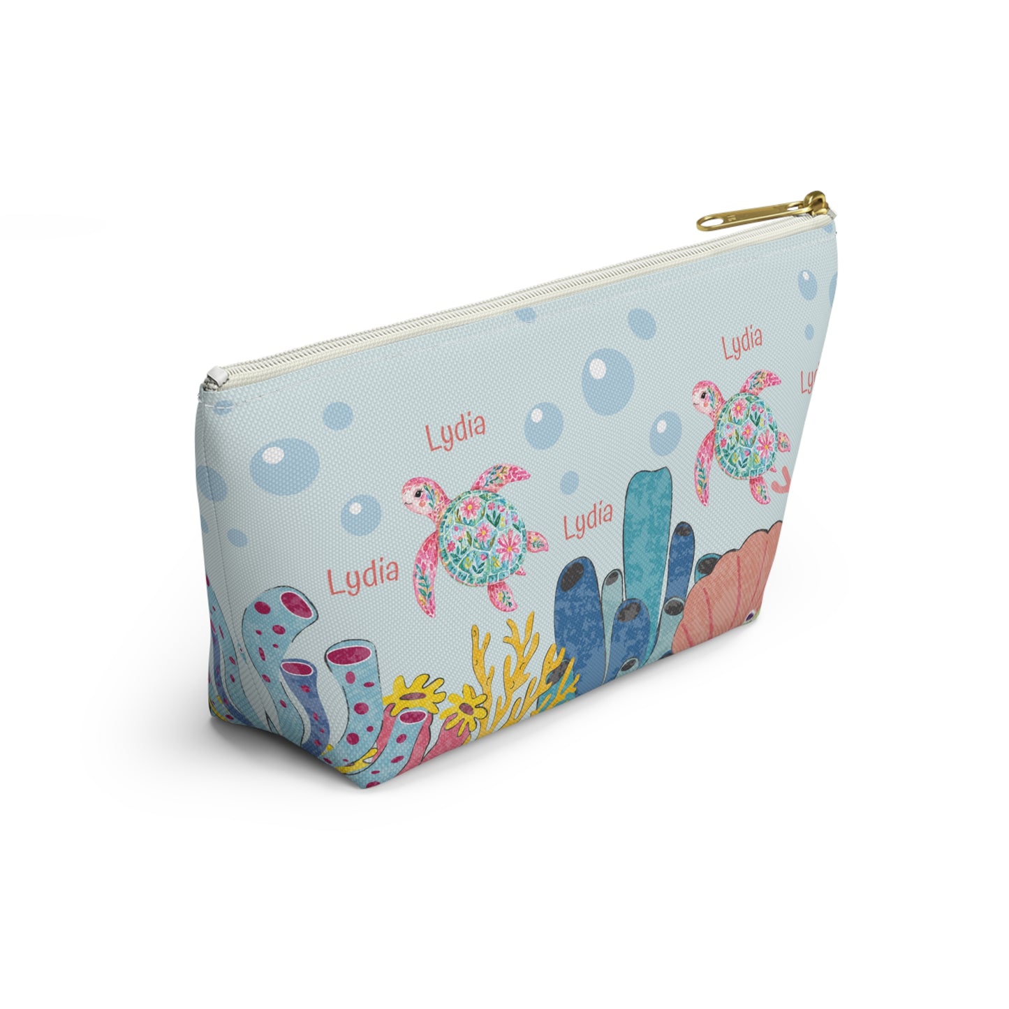 Personalized Sea Turtle Makeup Bag — Floral Turtle Cosmetic Pouch