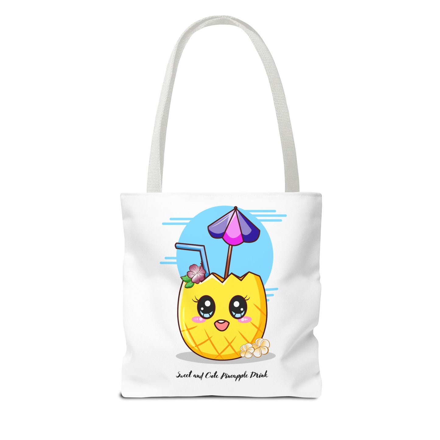 Pineapple Picnic Tote Bag — Cute Kawaii Tropical Drink Design