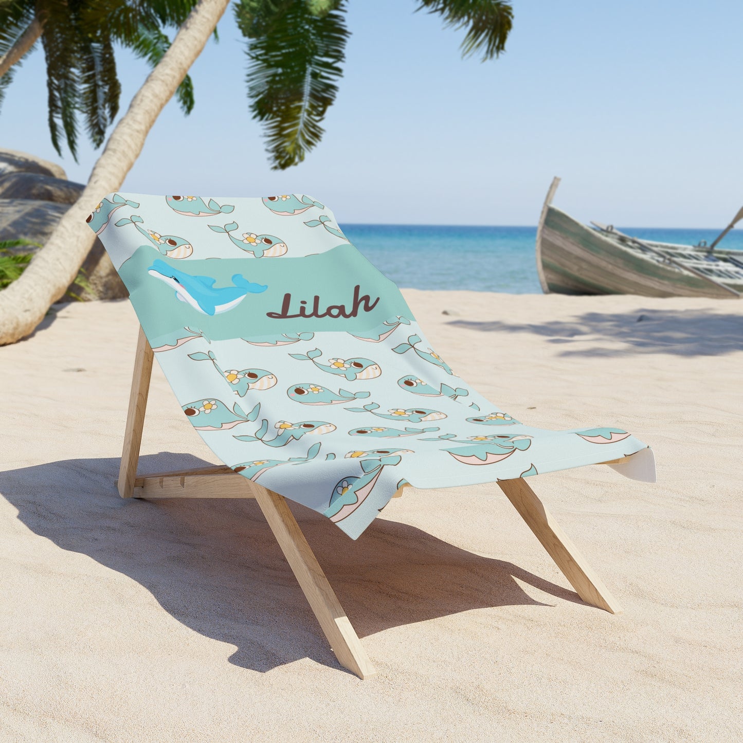 Personalized Dolphin Beach Towel – Custom Name 'Lilah' Seaside Pattern