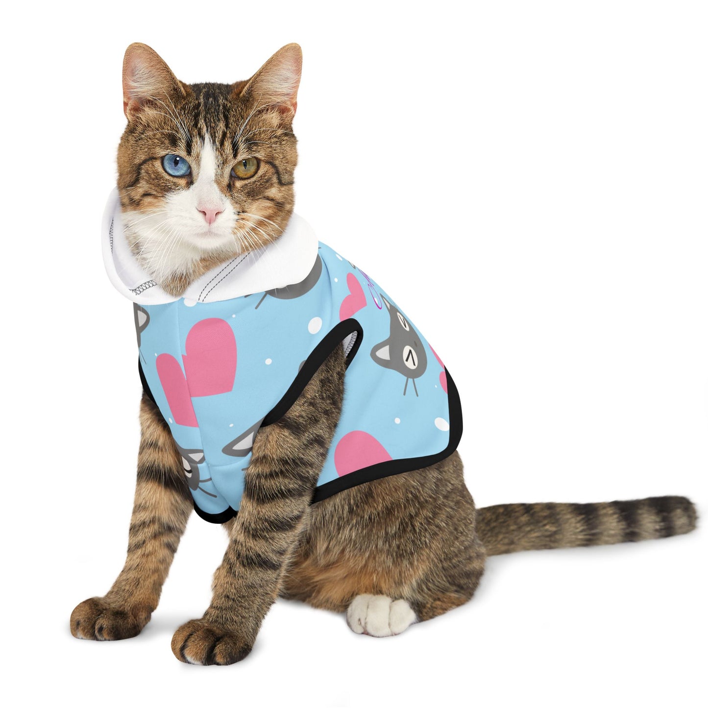 Personalized Cat Heart Pet Hoodie — Cute Blue Cat Pattern Dog & Cat Hoodie