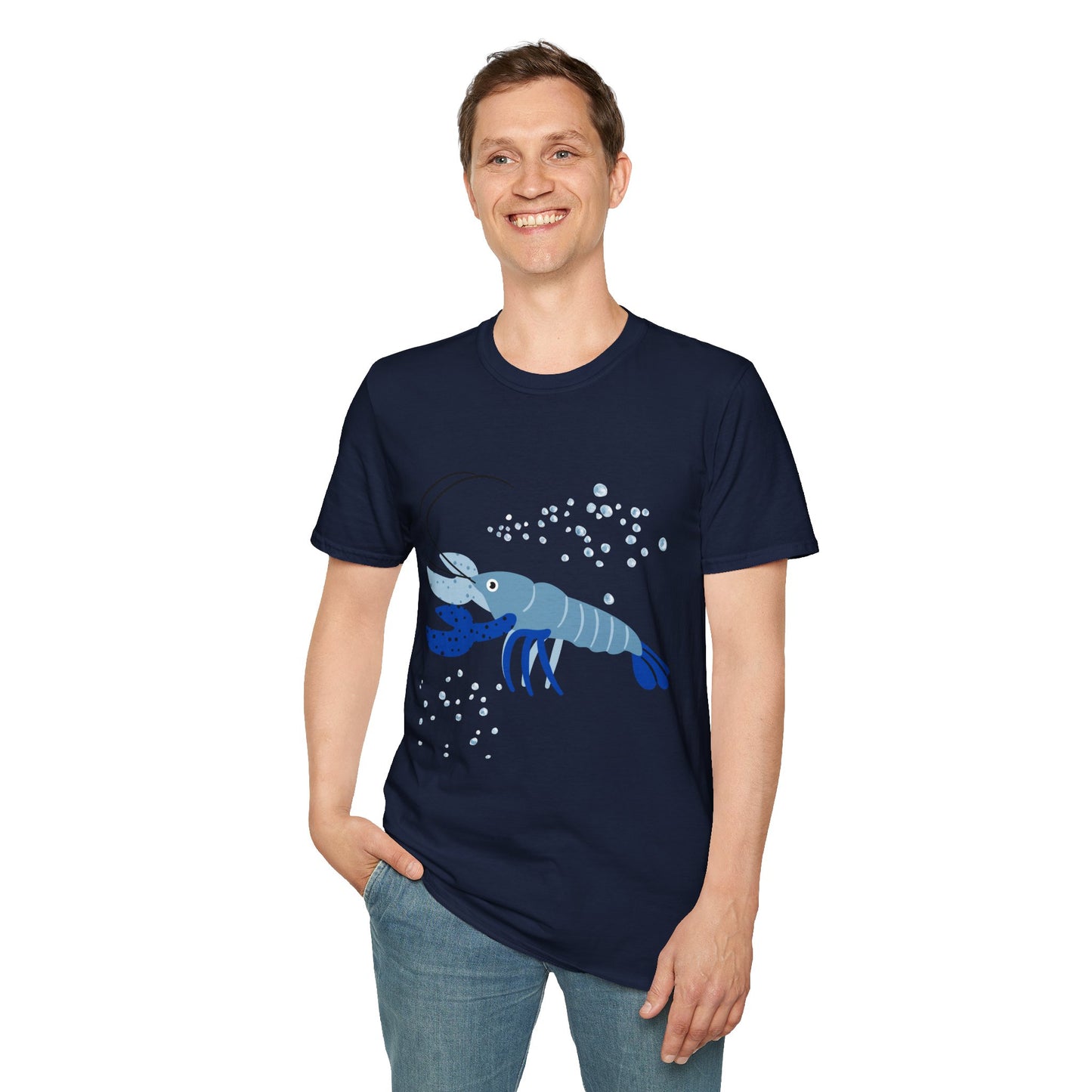 Blue Lobster Unisex Softstyle T-Shirt, Seafood Lover Tee, Summer Casual Wear, Beach T-Shirt, Gift for Foodies