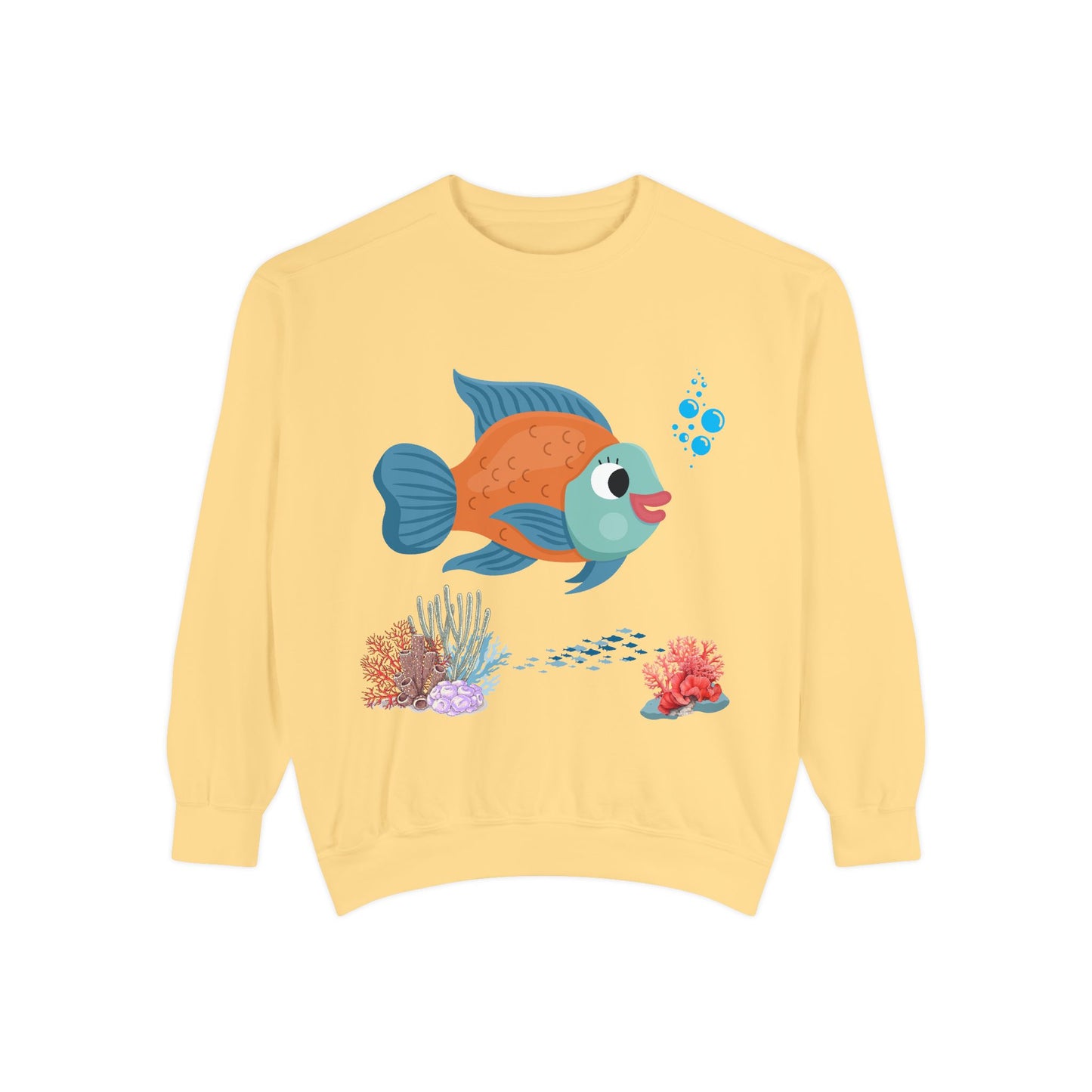 Orange and blue fish with coral and bubble Unisex Garment-Dyed Sweatshirt