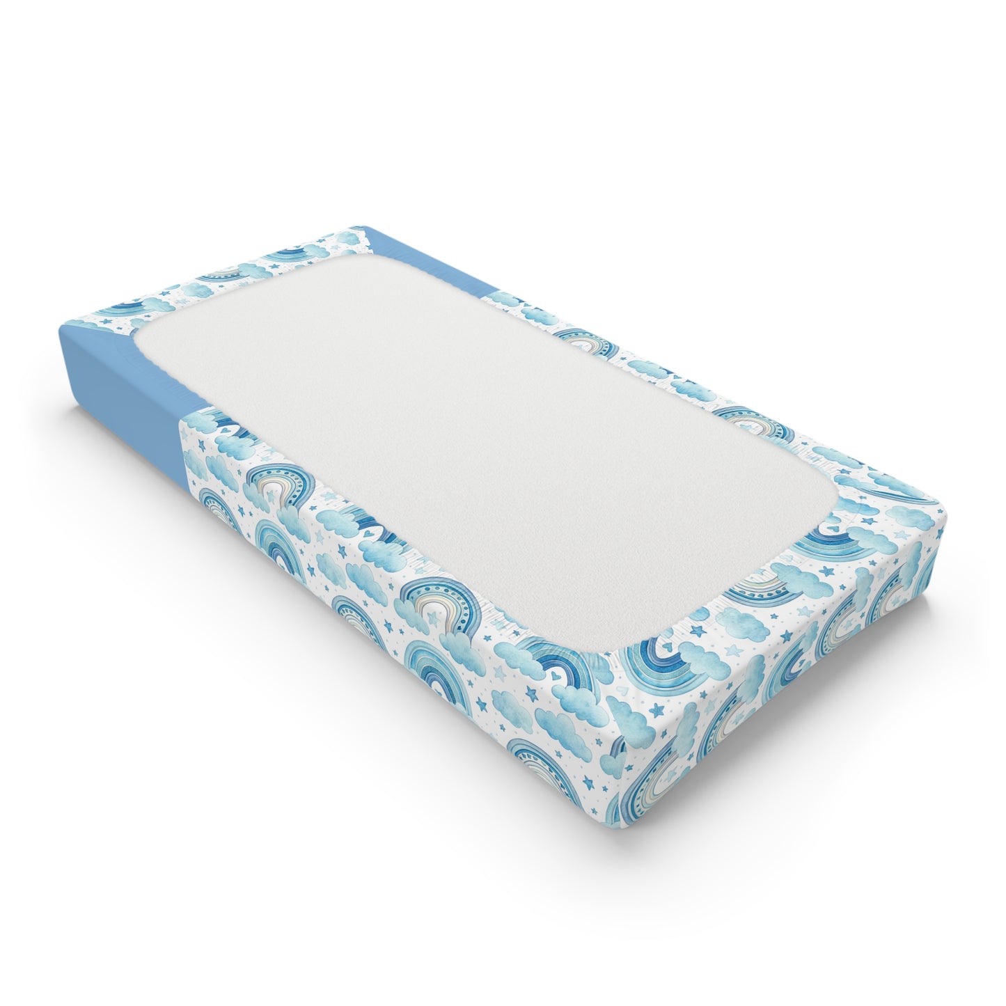 Blue Watercolor Rainbows Baby Changing Pad Cover — Personalized Name Option