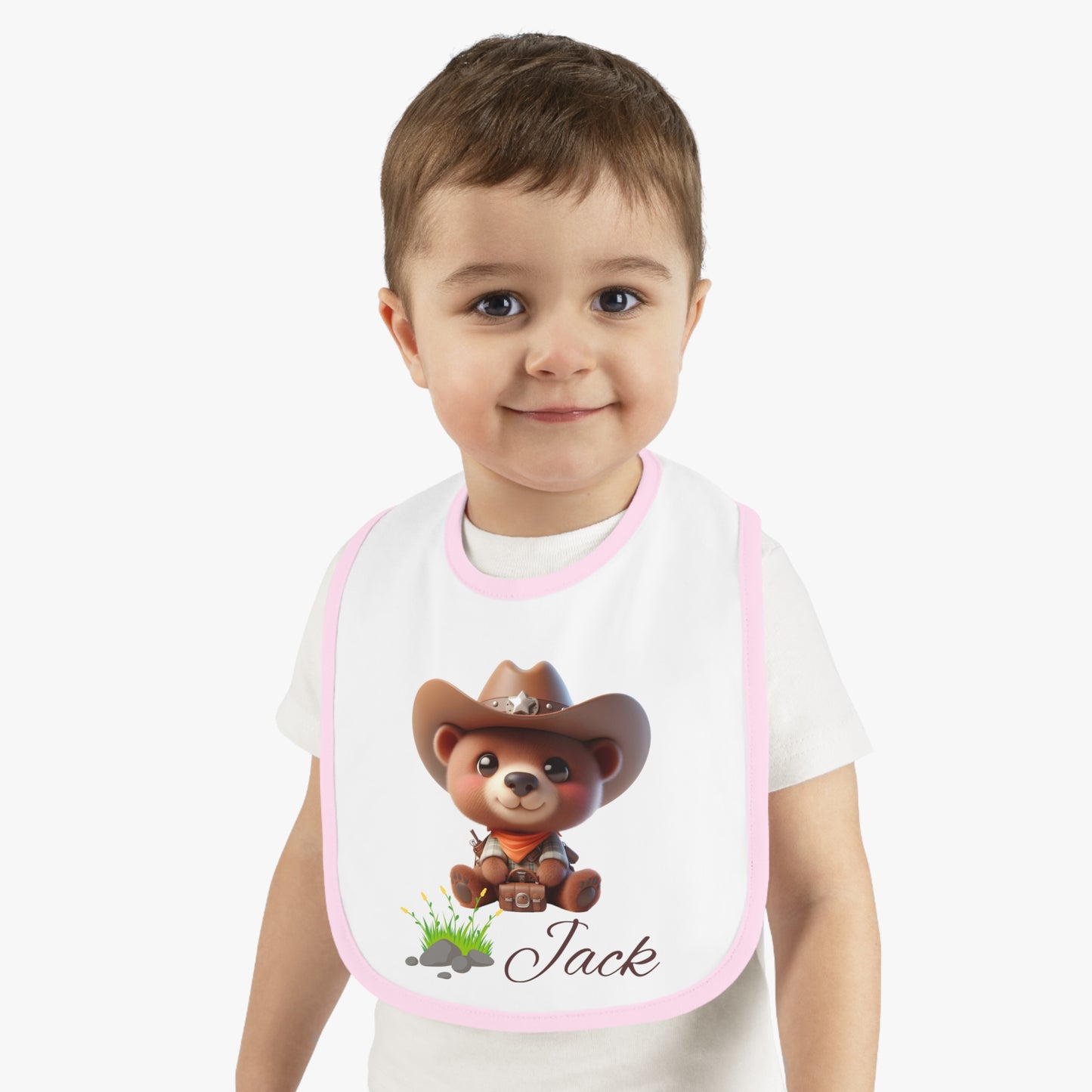 Baby Bib - Personalized Cowboy Bear Design (Custom Name)