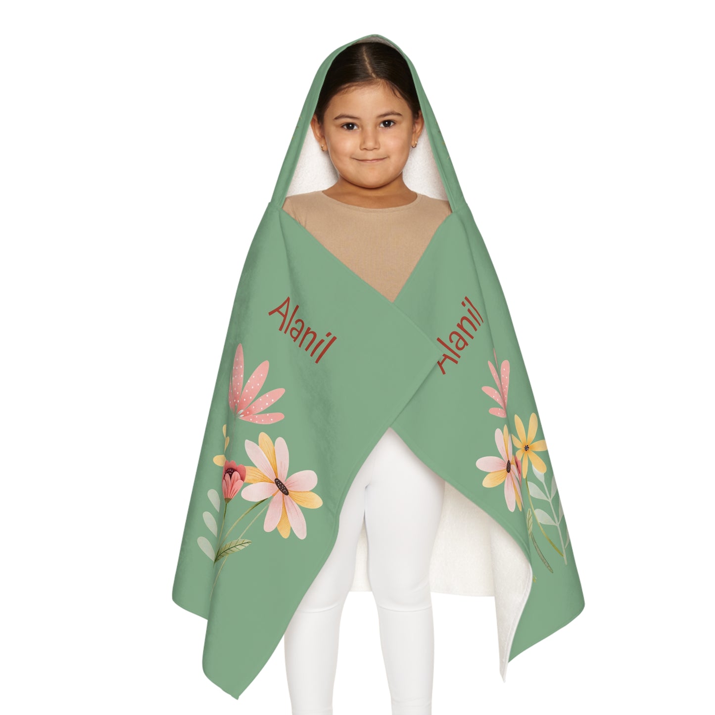 Personalized Kids Hooded Towel — Floral Bear Name Teepee Hood