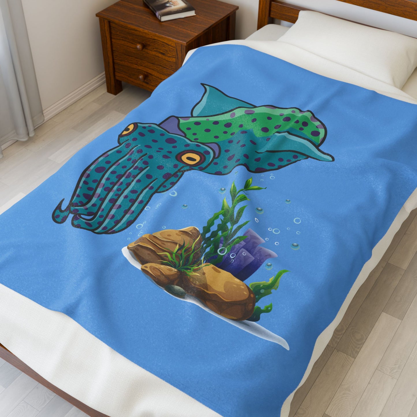 Cute with marine habitat coral and bubbles Velveteen Plush Blanket