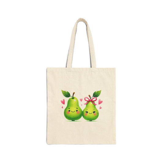 Pear Couple Canvas Tote Bag — Cute Kawaii Fruits Reusable Grocery Bag