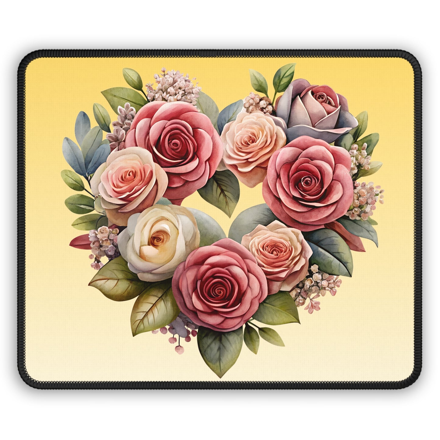 Floral Heart Gaming Mouse Pad — Vintage Rose Bouquet Desk Mat