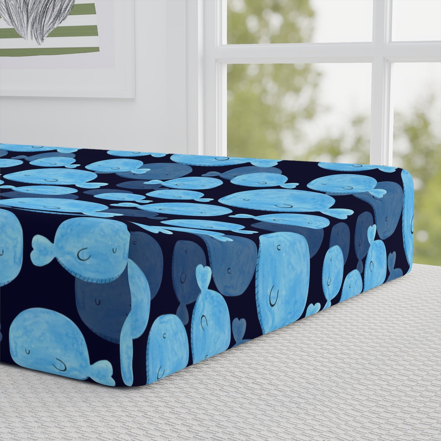 Whale Friends Baby Changing Pad Cover – Personalized Blue Ocean Nursery