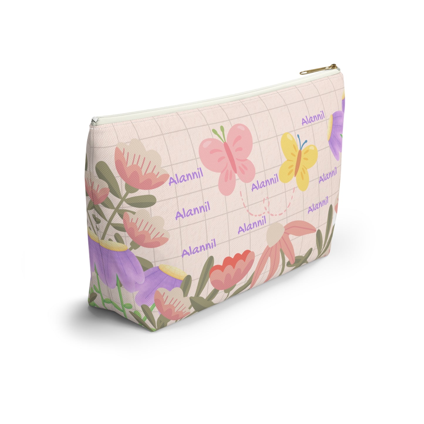 Floral Butterfly Accessory Pouch — Personalized T-Bottom Makeup Bag