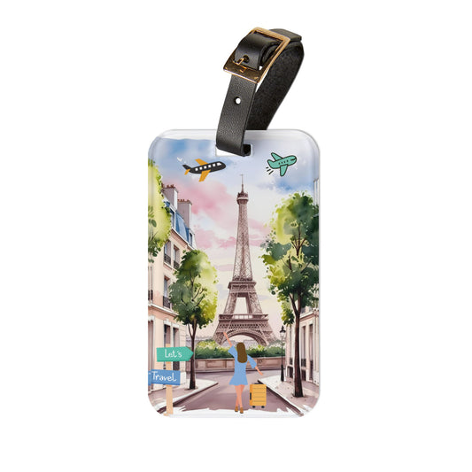 Eiffel Tower Travel Luggage Tag – Paris Vacation ID Tag with 'Let's Travel' Design