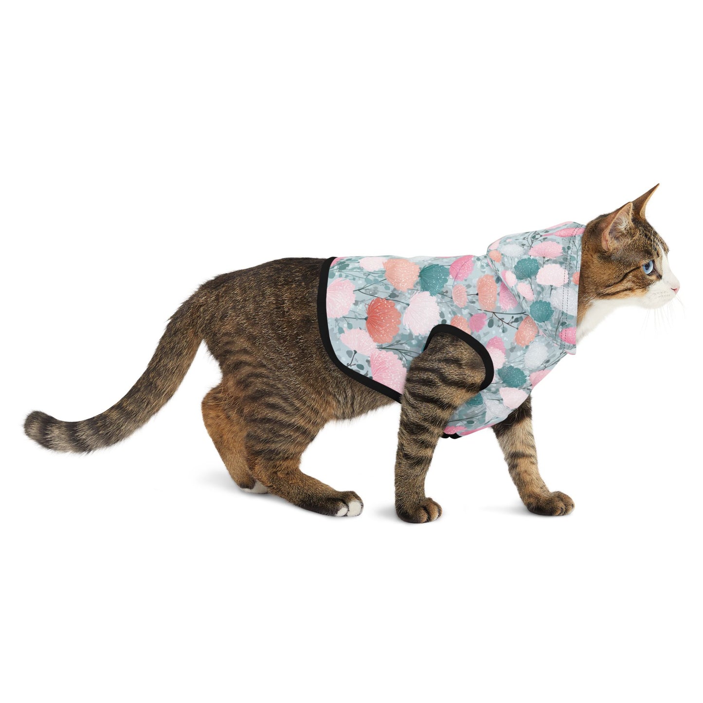 Dog Hoodie – Pastel Floral Pattern Pet Hoodie (Pink & Teal)