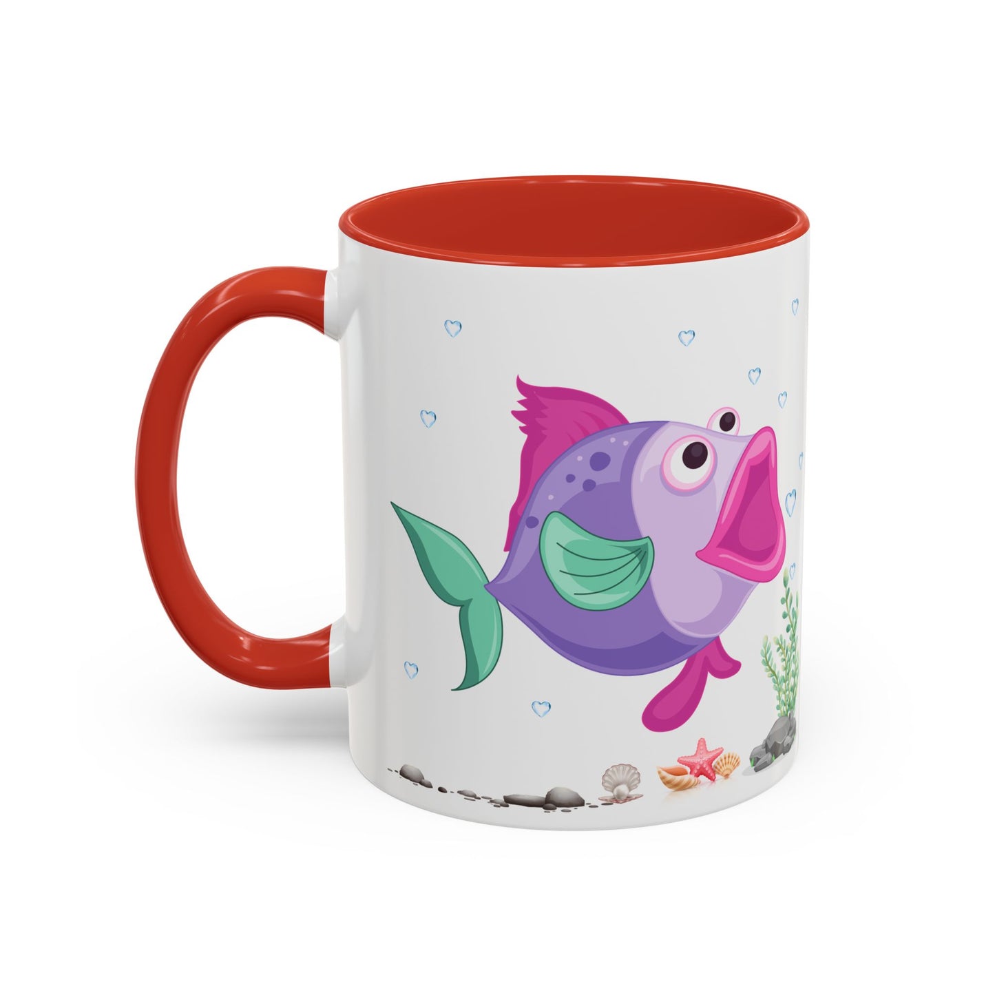 Fish with open mouth bubbles and underwater flora. Coffee Mug
